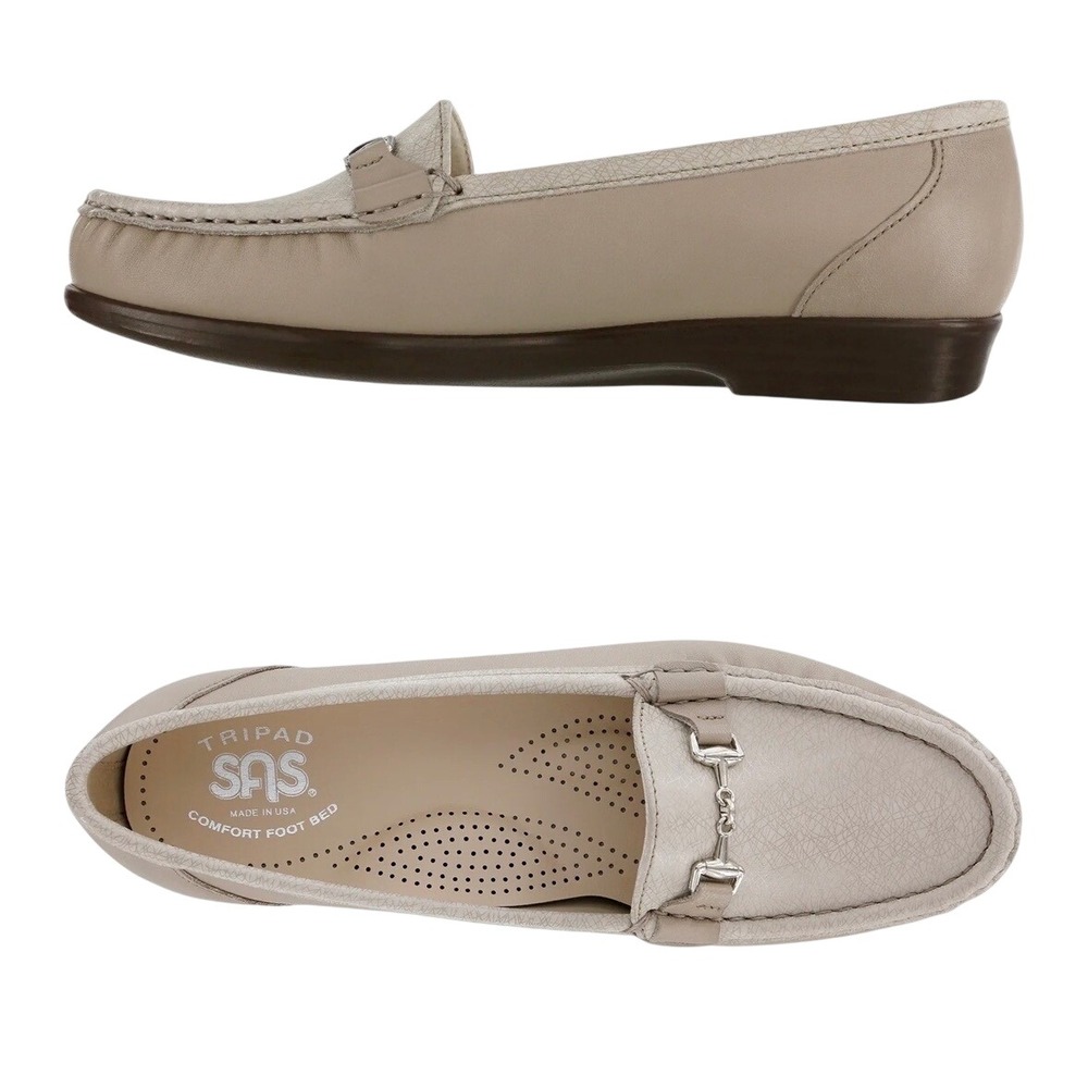 SAS Metro Leather Loafer in Taupe/Linen Web, Size 9, NEW Without Tags, RV $189